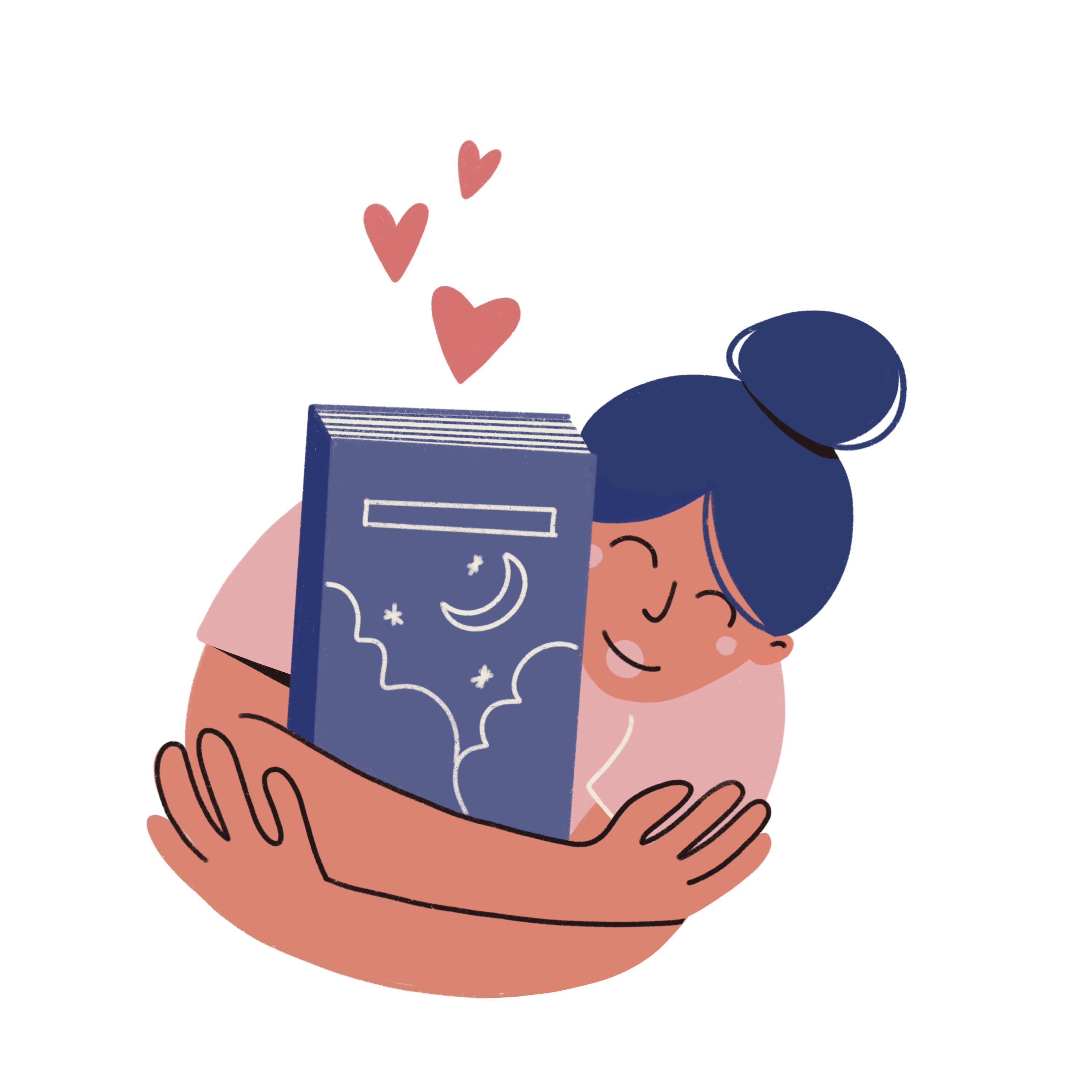 Illustration d'une femme serrant un livre dans ses bras